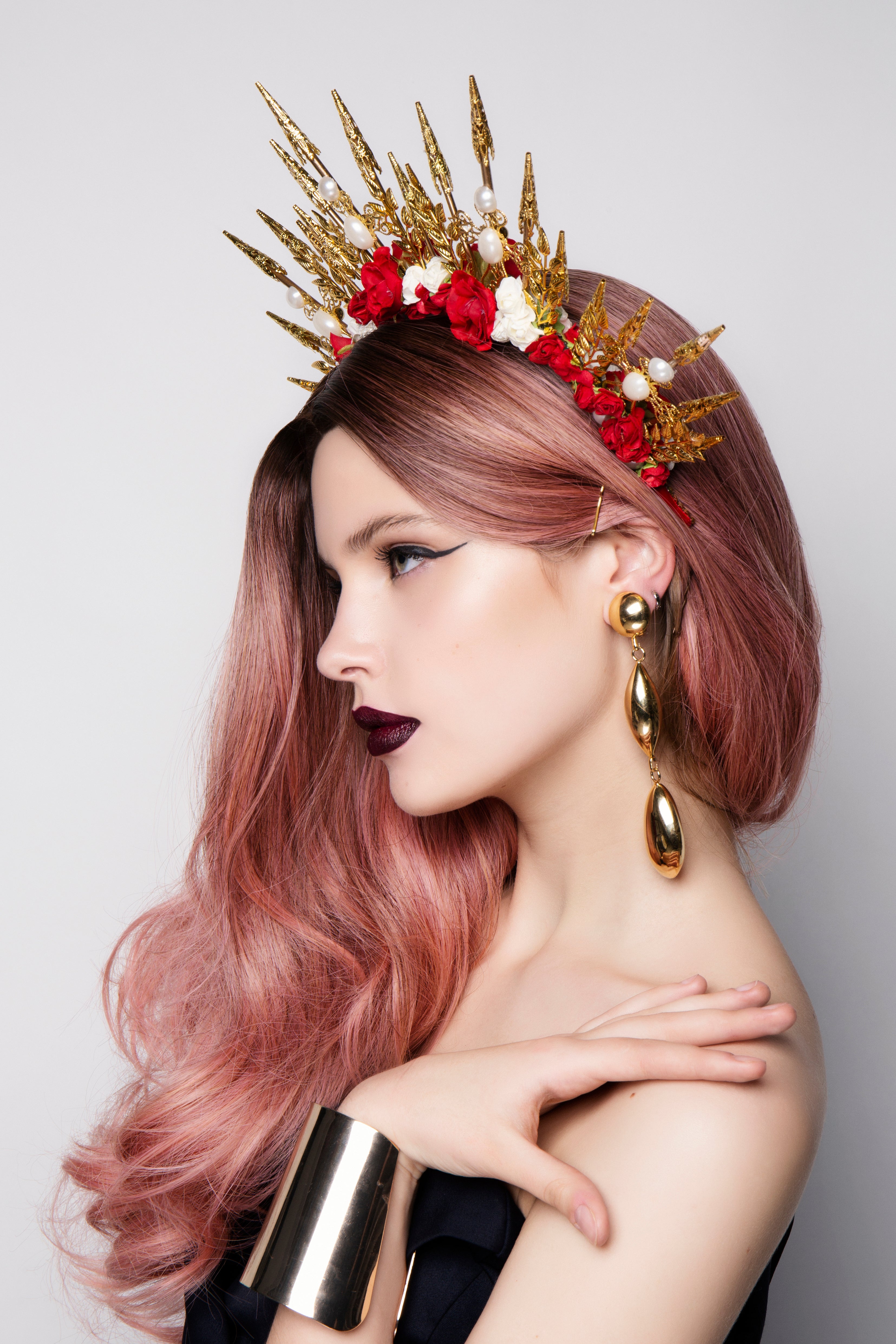 Golden Halo Crown With Flowers