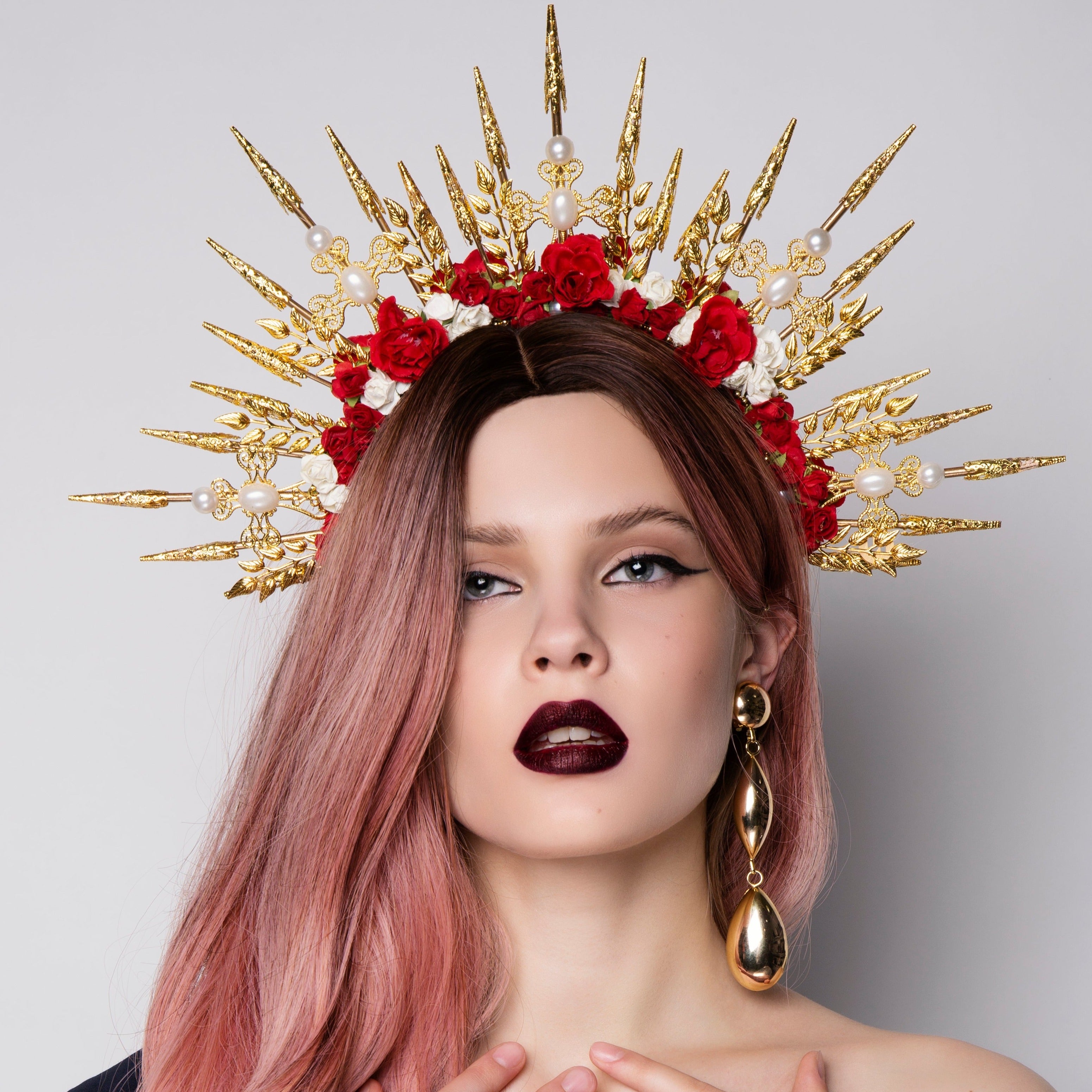 Golden Halo Crown With Flowers Rent