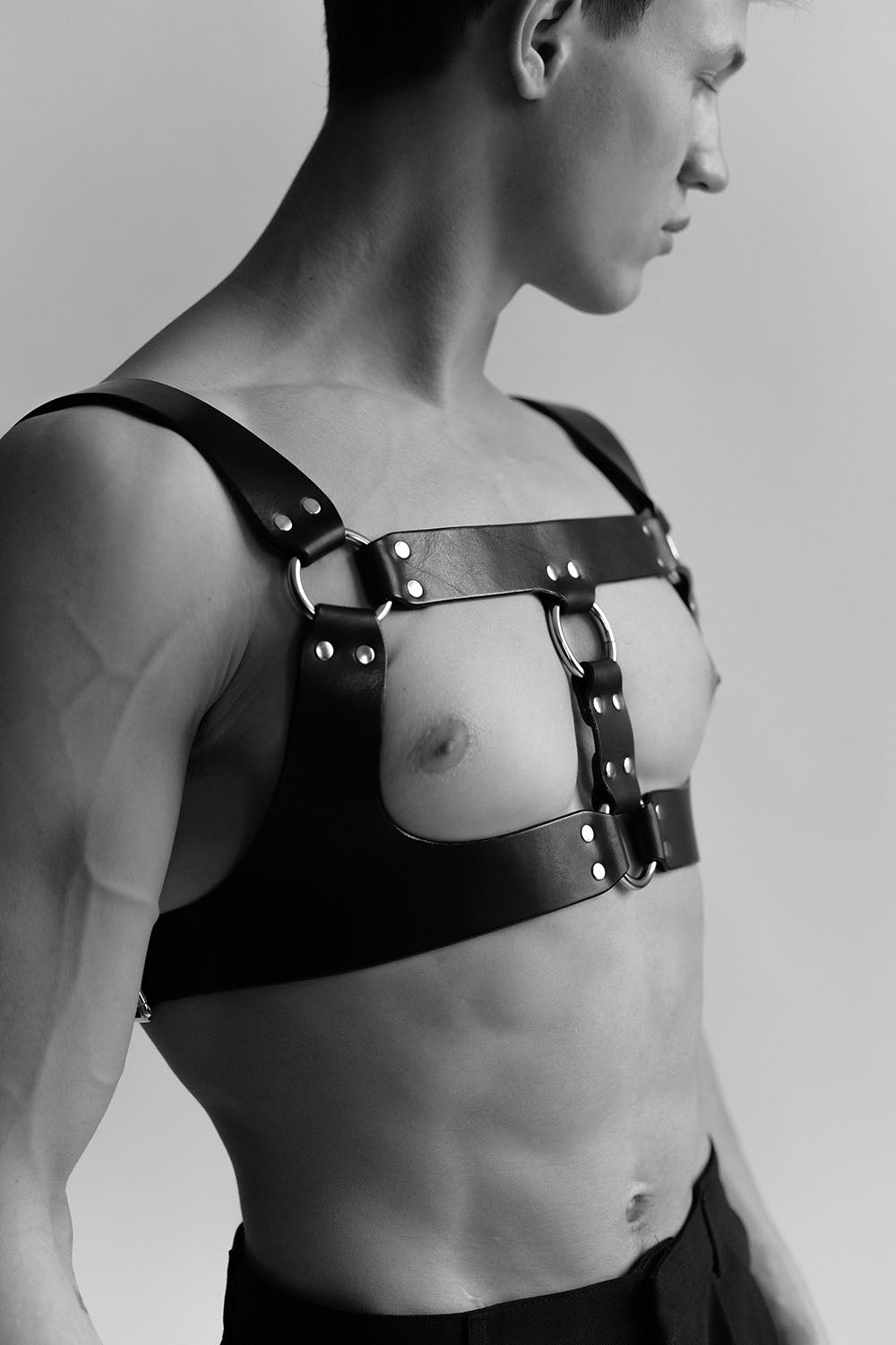 Anoeses leather gay harness in black color