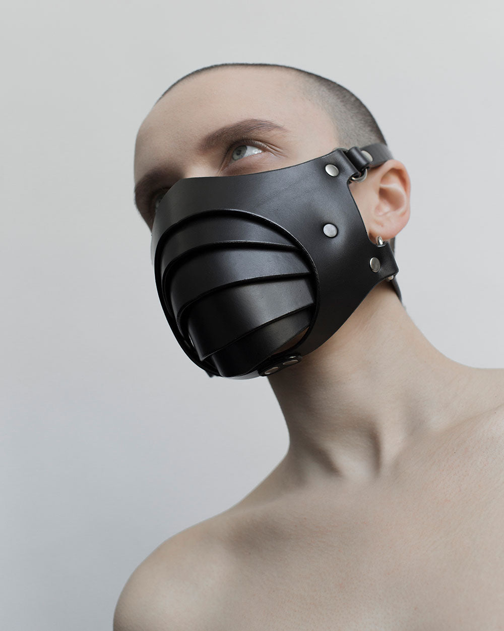 anoeses black leather fetish mask segmented